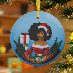 African American Mrs. Claus Glass Christmas Ornament