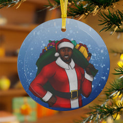 African American Santa Glass Ornament