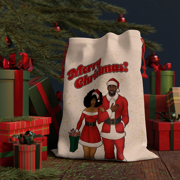 African American Santa and Mrs. Claus Christmas Gift Bag