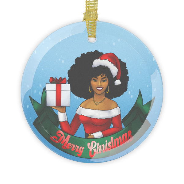 African American Mrs. Claus Glass Christmas Ornament