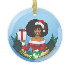 African American Mrs. Claus Glass Christmas Ornament